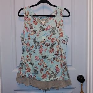 BOHO style floral top with partial lace up back